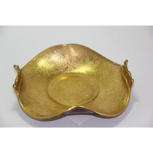 Glastonbury Lotus DaisyFields 22k Gold Curled Handle Dish